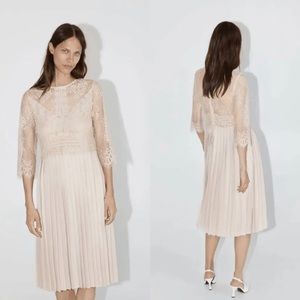 Zara Nude Lace Dress w/ Pleated Midi Skirt
